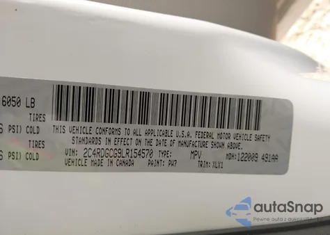 2020 Dodge Grand Caravan Sxt z USA, uszkodzony, nr VIN 2C4RDGCG9LR154570